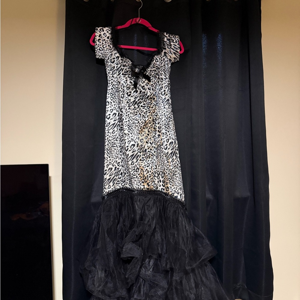 Leopard Print Maxi Dress with Black Ruffled Hem